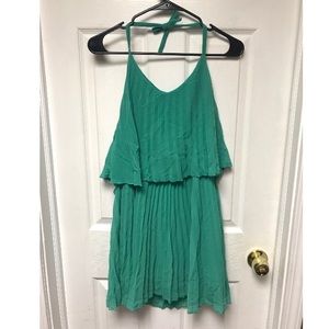 Aqua halter pleated backless dress